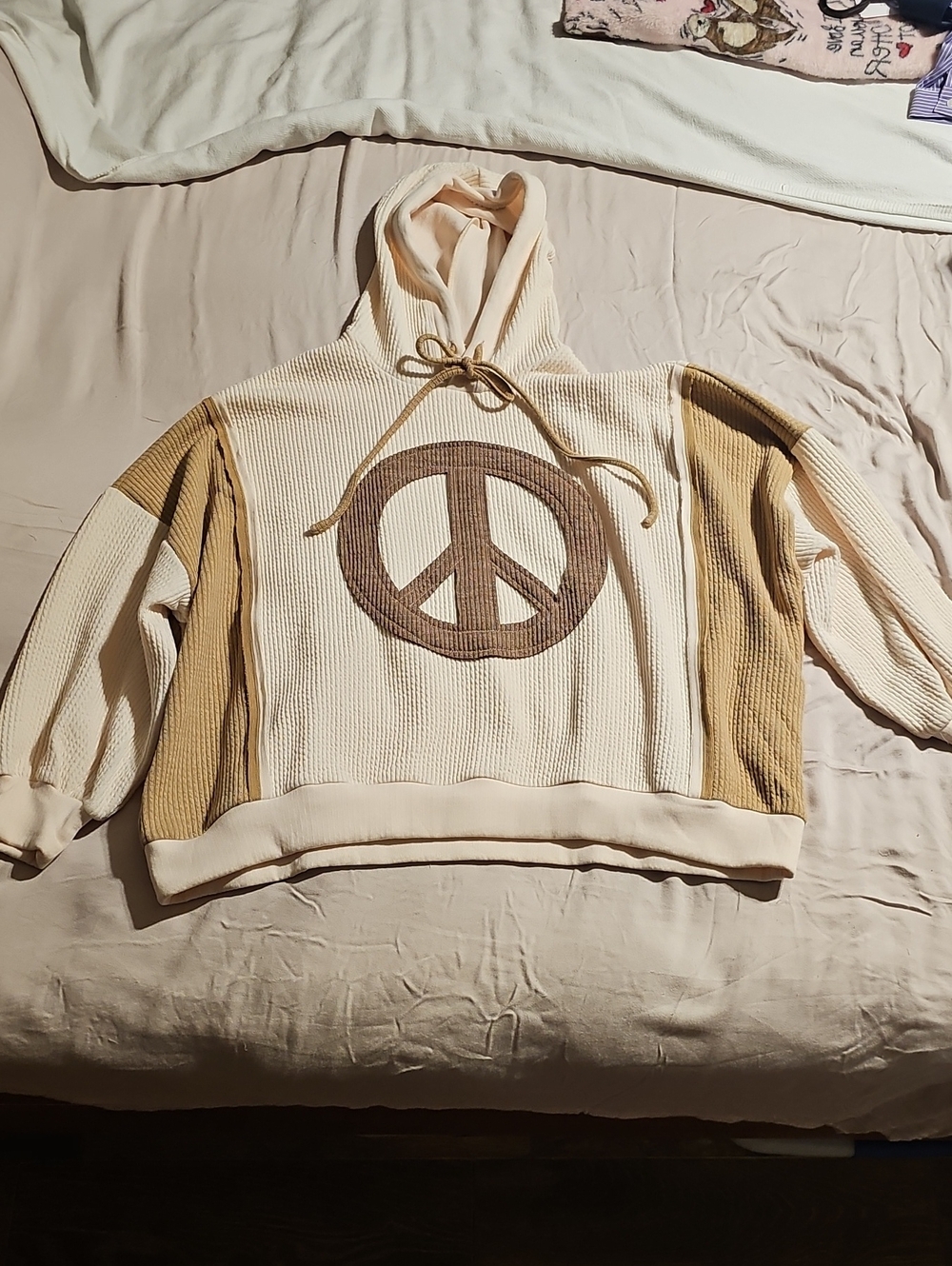 easel Cream and Brown Peace Sign Waffle Hoodie